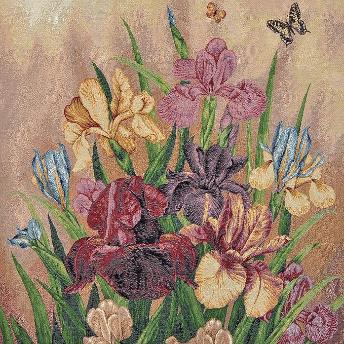 Vintage Floral Tapestry Wall Hanging Set with Telescopic Rod & Tassels - Jacquard Woven Fabric Aesthetic Flower Wall Tapestries for Bedroom/Living Room Decor Spring Botanical Art (27"x42") (Multicolored: Iris Bouquet-Finished Edges)