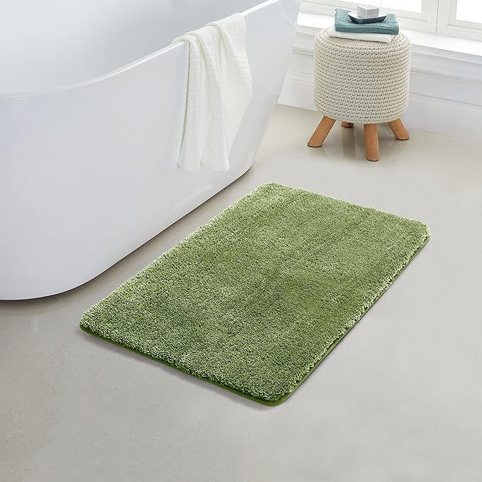 YHF Bathroom Rugs 24" X 35", Extra Thick & Soft Microfiber Shaggy, Machine Washable Bath Mats, Absorbent Bath Rugs, Non-Slip Rubber Backing Bath Mat for Bathroom Floor, Tub and Shower, Sage Green