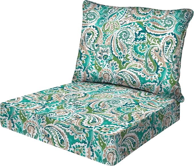 Honeycomb Outdoor Essentials Deep Seat, 24 x 24, Geneva Paisley Turquoise Chair Cushion for Patio Furniture