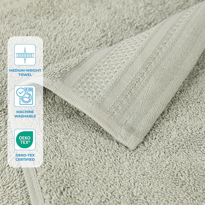 Superior Honeycomb Cotton Medium Weight Towels, for Guest Bath, Master Bathroom, Shower, Quick Dry, Adults, Home Essentials, Textured Waffle Border, Assorted Towel Set, 3 Piece Towel Set, Sage
