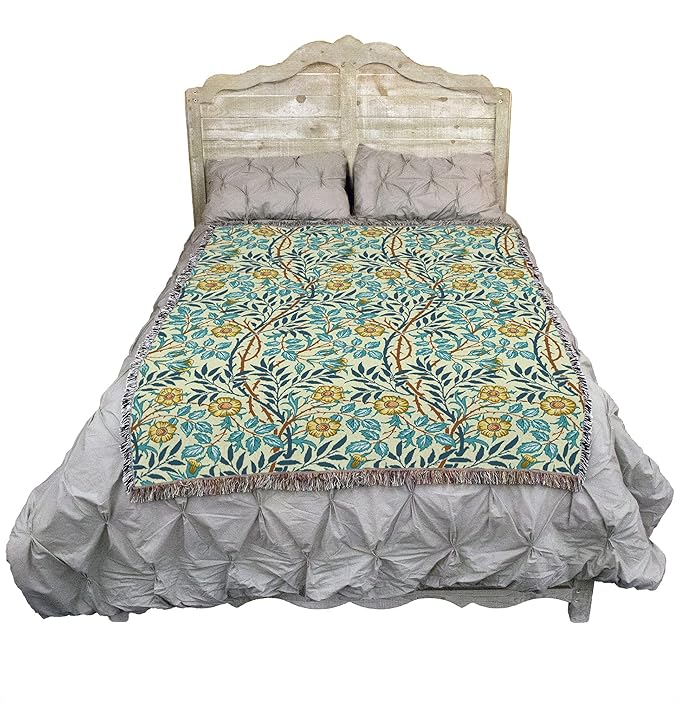 Pure Country Weavers William Morris Sweetbriar Mellow Blanket - Arts & Crafts - Gift Tapestry Throw Woven from Cotton - Made in The USA (72x54)