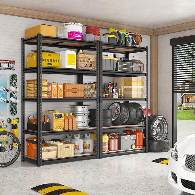 REIBII 2020LBS Storage Shelves 5 Tier Garage Shelving Heavy Duty, Adjustable Metal Shelving Unit, Garage Shelves for Basement, Warehouse, Pantry, 72" H x 35.55" W x 16" D, Black