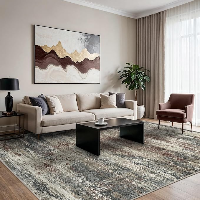 GENIMO Rugs for Bedroom-Washable 6x9 Area Rugs Lightweight Low Pile, Abstract Printed Non-Slip Carpet for Living Room, Playroom, Dining Room, Office, Mystic Forest