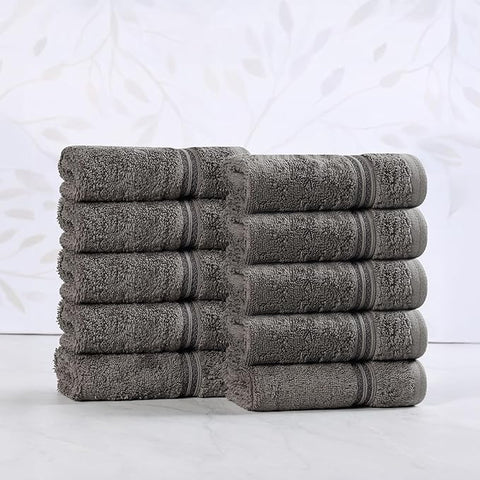 Superior Egyptian Cotton Face Towel/Washcloth Set, Small Towels for Home Bathroom, Master, Guest Bath, Decor Essentials, Quick Dry, Absorbent, Spa, Hotel, Resort, Adult, Kids, Set of 10, Charcoal