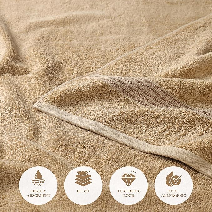 Superior Egyptian Cotton 3-Piece Towel Set, Basic Towels For Bathroom, Home Decor, Guest Bath, Shower, Apartment, Included 1 Face, 1 Hand, 1 Bath Towel, Washcloth, Quick Dry, Toast