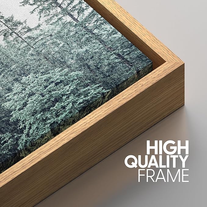 SIGNWIN Framed Canvas Print Wall Art Woodland Nursery Decor Set Film Grain Misty Mountain Pine Trees Nature Wilderness Modern Art Chic Landscape for Living Room, Bedroom, Office - 16"x24"x3 Natural
