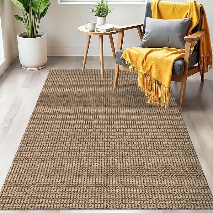 IOHOUZE Washable Area Rug 3x5 Non Slip Rubber Backed Rugs for Entryways Indoor Outdoor Doormat Woven Cotton Throw Rug Floor Carpet for Entrance Kitchen Living Room, Orange/Tan/Brown