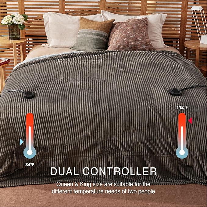 Heated Blanket King Size 100"x90",ETL Certification-6 Heating Levels Electric Blanket&1-10 Hour Auto Off,Heating Blanket with Dual Controller (Grey)