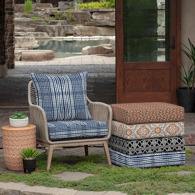 Arden Outdoor Deep Seat Cushion Set, 24 in x 24 in, Weather-Proof, Rain-Proof, Fade Resistant Patio Cushion for Chair, Sofa, and Couch Blue Shibori Stripe