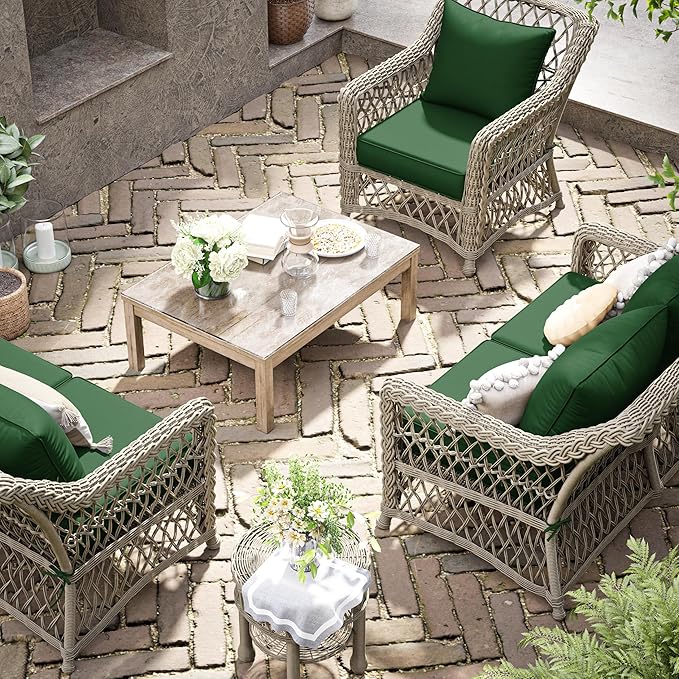 Premium Outdoor Seat Cushion Chair Cushions for Patio Furniture 19 L X 19 W X 4 H Waterproof & Fade Resistant Deep Seat and Backrest Cushion Set with Removable Covers for Chair, Sofa