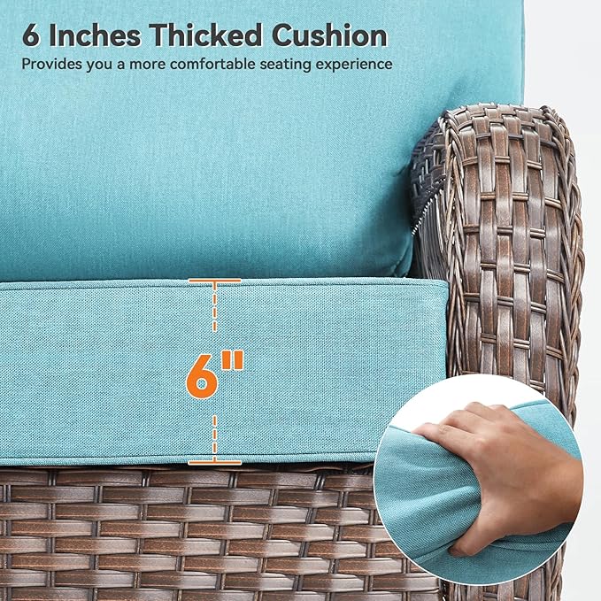 Luxury 6" Outdoor Cushions for Patio Furniture, 24x24x6 Thick Seat Cushion Set, Fade Resistant Couch Chair Replacement Cushions High Density Deep Wicker Chair Cushion with Removable Cover, Teal