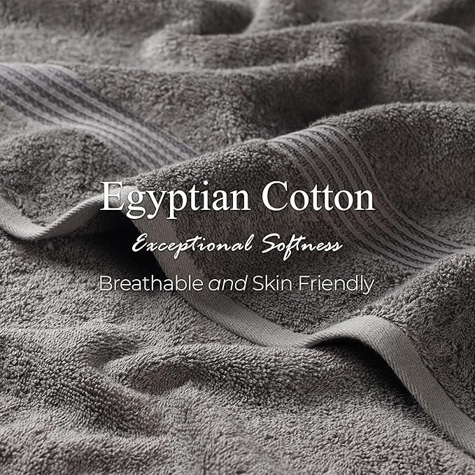 Superior Egyptian Cotton 6-Piece Towel Set, Assorted Towels for Home Bathroom, Master, Guest Bath, Decor Essentials, Includes 2 Bath, 2 Hand, 2 Face Towels/Washcloths, Quick Dry, Absorbent, Charcoal