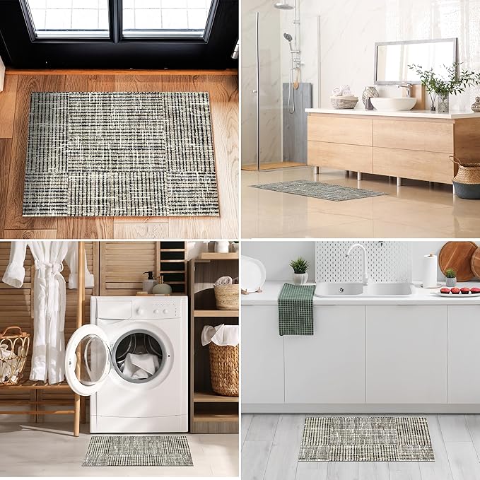 Canvas Taupe Washable Indoor Rug with Rubber Backing, Small Door Mat, Non-Slip Area Rug and Mat, Washable Entryway Rug, Pet Friendly, Gray and Cream, 20" x 27.5"