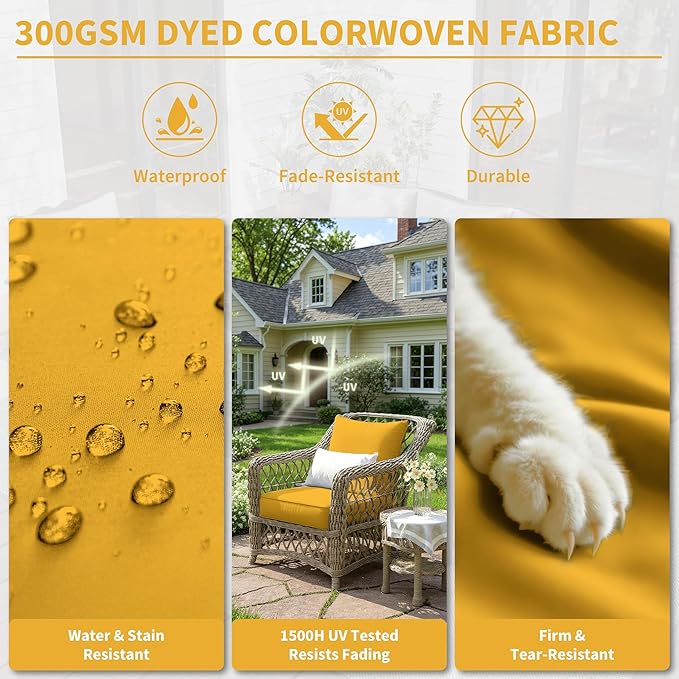 Premium Outdoor Seat Cushion Chair Cushions for Patio Furniture 22 L X 24 W X 4 H Waterproof & Fade Resistant Deep Seat and Backrest Cushion Set with Removable Covers for Chair, Sofa