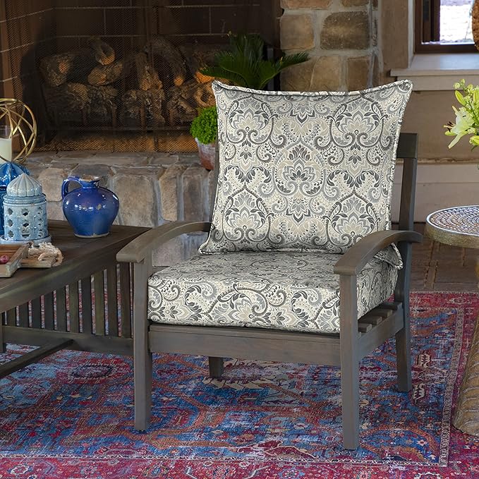 Arden Outdoor Deep Seat Cushion Set, 24 in x 24 in, Weather-Proof, Rain-Proof, Fade Resistant Patio Cushion for Chair, Sofa, and Couch Neutral Aurora Damask