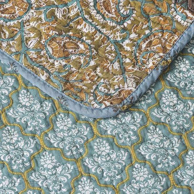 NEWLAKE Cotton Quilted Throw Blanket for Bed Couch Sofa, Reversible Matelasse Blanket with Real Stitched Embroidery,Green Farmhouse Garden,60X78 Inch