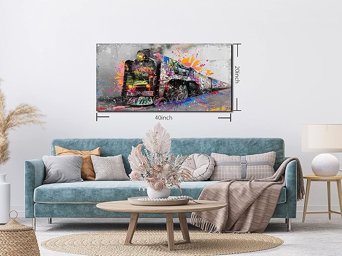 JKWALL77 Graffiti Train Wall-Art - Banksy Canvas Wall Art For Living Room - Modern Art Wall Decor Ready To Hang Size 40" x 20"
