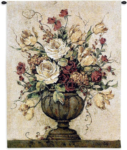 Reflections II by Barbara Mock | Woven Tapestry Wall Art Hanging | Lush Floral Still Life | 100% Cotton USA Size 32x26