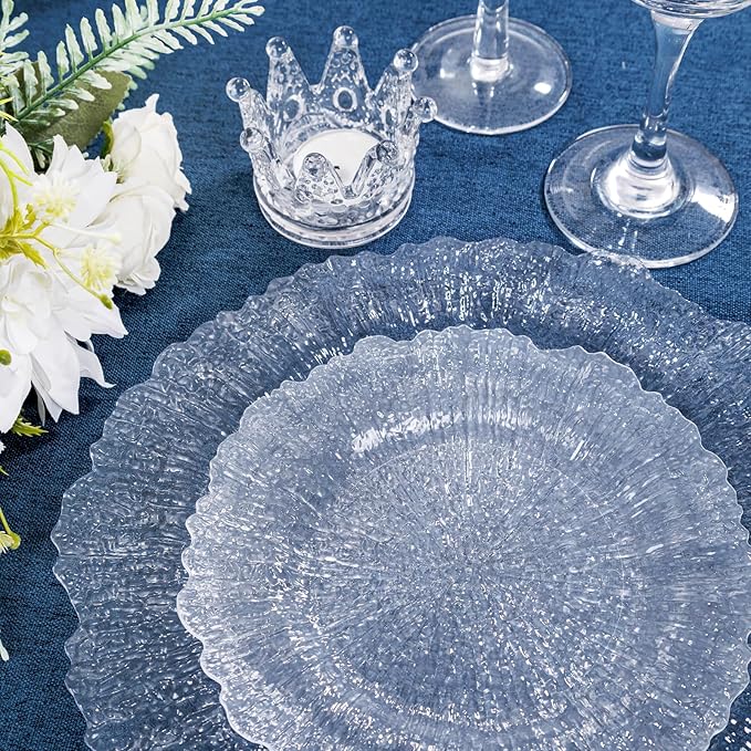 U-QE 60 Pieces Clear Plastic Plates for Party - Disposable & Reusable - Reef Disposable Plates - Premium Hard Plastic Plates for Wedding - Including 30 Dinner Plates 10 '' & 30 Dessert Plates 7 ''
