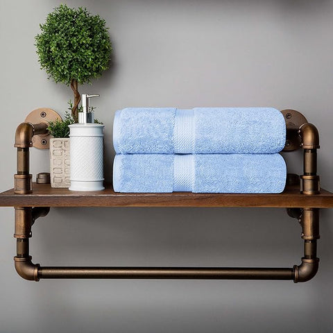 BLUENILEMILLS BNM Egyptian Cotton 2-Piece Towel Set, Includes 2 Bath Towels, Attached Loop for Easy Hanging and Storage, Hotel Quality, Perfect for Bathroom, Gym, Shower Space, or Spa, Light Blue