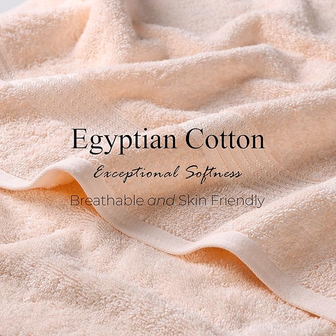 Superior Egyptian Cotton 8-Piece Towel Set, Assorted Towels for Home Bathroom, Guest Bath Decor Essentials, Includes 2 Bath, 4 Hand, 2 Face Towels/Washcloths, Quick Dry, Absorbent, Peach