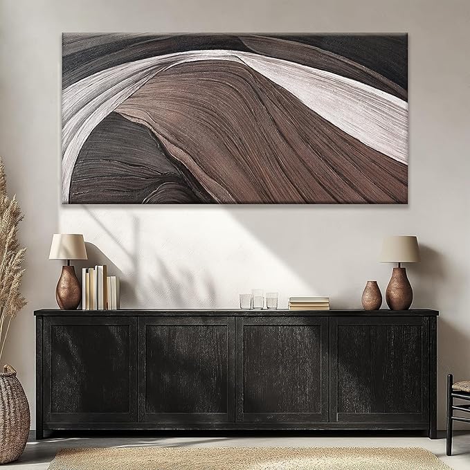 TAIJXAGSG Large Abstract Wall Art For Living Room Black And White Canvas Art Wall Decor Picture Painting Brown Maximalist Decor Artwork For Bedroom Dinning Room Modern Home Wall Decor 29x58 In