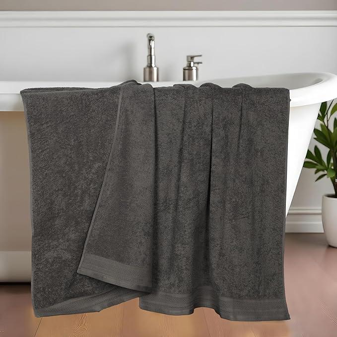 Superior Honeycomb Cotton Medium Weight Towels, for Bathroom, Shower, Spa, Pool, Quick Dry, Adults, Home Essentials, Textured Waffle Border, Oversized Large Towels, Bath Sheets, Set of 2, Gunmetal