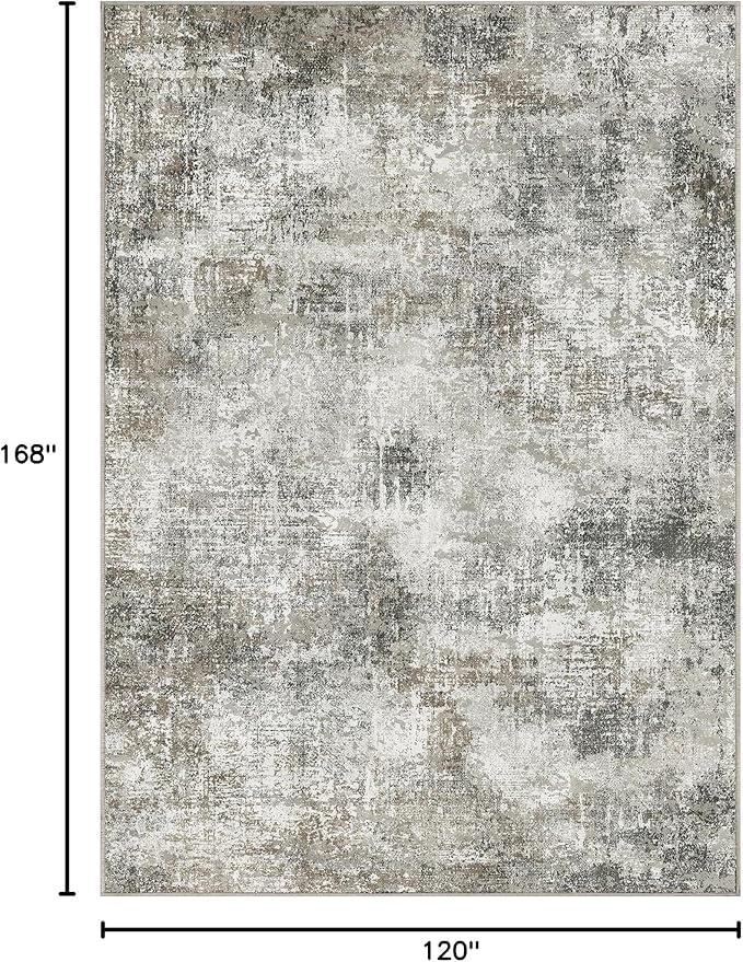 GENIMO Washable Area Rugs for Living Room Bedroom, 10x14 Modern Abstract Non Slip Rug, Low Pile Soft Contemporary Indoor Floor Carpet Cover for Dining Room Kitchen, Grey