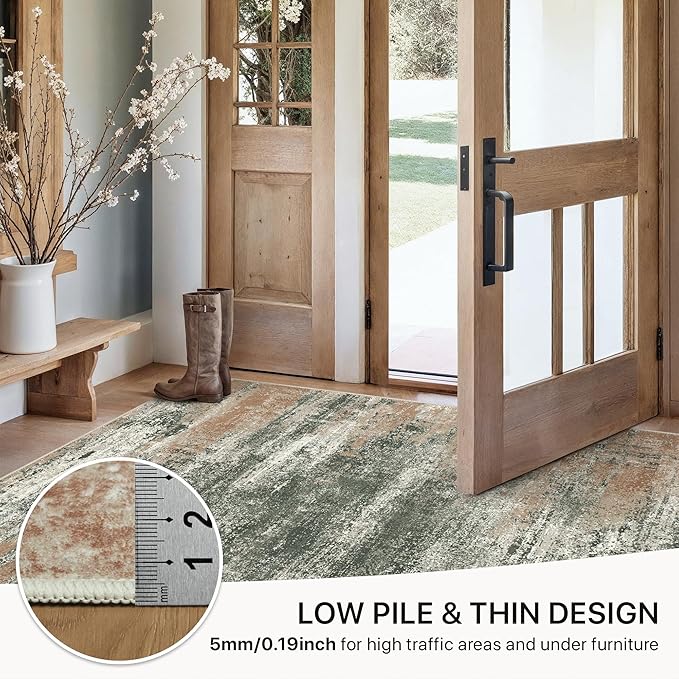 GENIMO 8x10 Area Rugs, Abstract Modern Living Room Rugs, Large Machine Washable Rug Non-Slip, Soft Pet Friendly Rugs for Bedroom, Playroom, Dining Room, Gray Mist