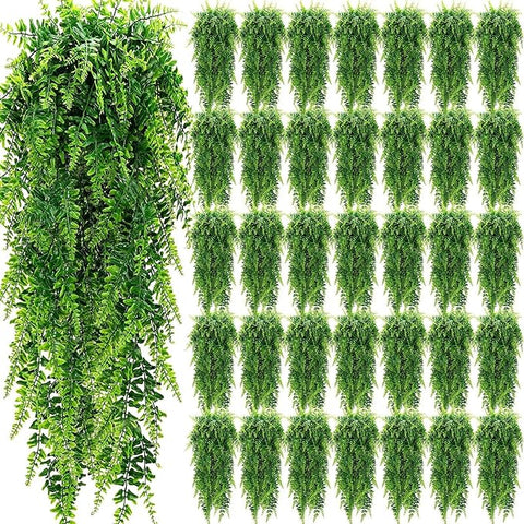 Geosar 42 Pcs Artificial Hanging Plants 32 Inch Hanging Boston Ferns Plastic Fake Plants for Wall Room Garden Wedding Garland Indoor Outdoor Decoration, No Basket