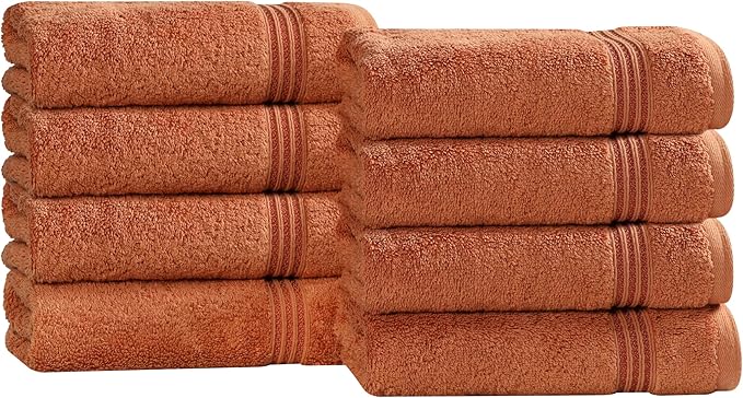 Superior Egyptian Cotton Hand Towel Set, Small Towels for Home Bathroom, Master, Guest Bath, Decor Essentials, Quick Dry, Absorbent, Kitchen, Spa, Hotel, Resort, Adult, Kids, Set of 8, Caramel Brown