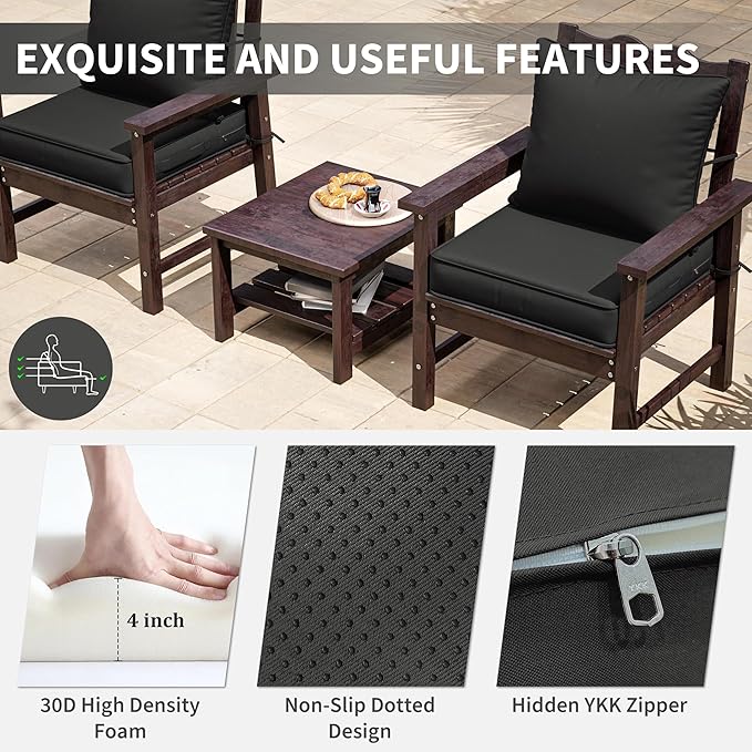 Premium Outdoor Seat Cushion Chair Cushions for Patio Furniture 22 L X 22 W X 4 H Waterproof & Fade Resistant Deep Seat and Backrest Cushion Set with Removable Covers for Chair, Sofa
