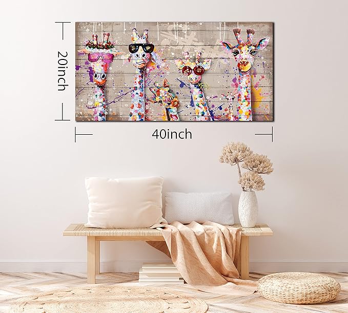 JKWALL77 Giraffe Pictures Wall-decor - Graffiti Canvas Wall Art - Kids Room Wall Decor Ready To Hang Size 40" x 20"