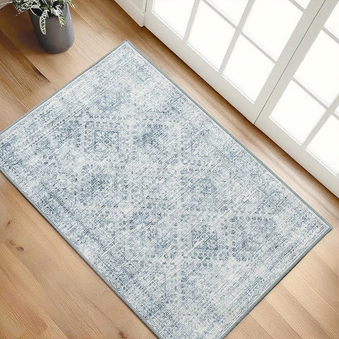 MIULEE 2x3 Washable Entry Rug Door Mat Indoor Entrance, Small Rug for Kitchen Bathroom Bedroom, Non-Slip Stain Resistant Throw Carpet Boho Entryway Decor, Blue