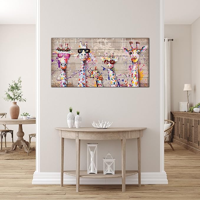 JKWALL77 Giraffe Pictures Wall-decor - Graffiti Canvas Wall Art - Kids Room Wall Decor Ready To Hang Size 40" x 20"