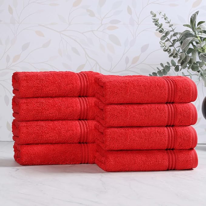 Superior Egyptian Cotton Hand Towel Set, Small Towels for Home Bathroom, Master, Guest Bath, Decor Essentials, Quick Dry, Absorbent, Kitchen, Spa, Hotel, Resort, Adult, Kids, Set of 8, Red