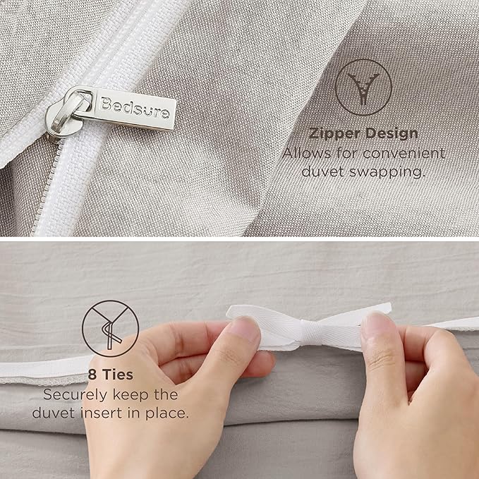 Bedsure 100% Stone Washed Cotton Duvet Cover King - Stone Color Minimalist Cotton Duvet Cover Linen Like for All Seasons - GentleSoft™ Plain Simple Bedding, 3 Pieces (King, 104"x90")