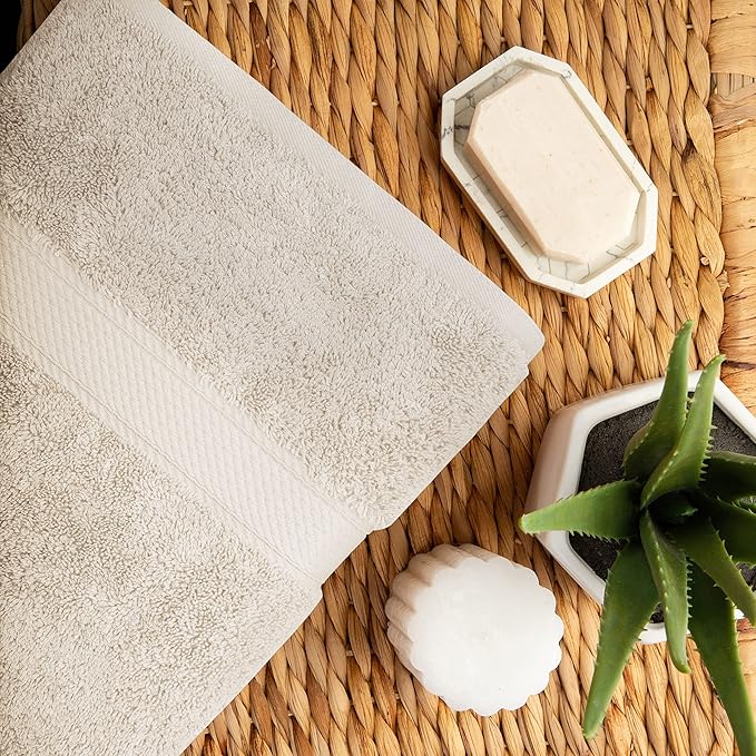 BLUENILEMILLS Solid Egyptian Cotton Bath Towel Set, 30" x 55", Stone, 2-Pieces