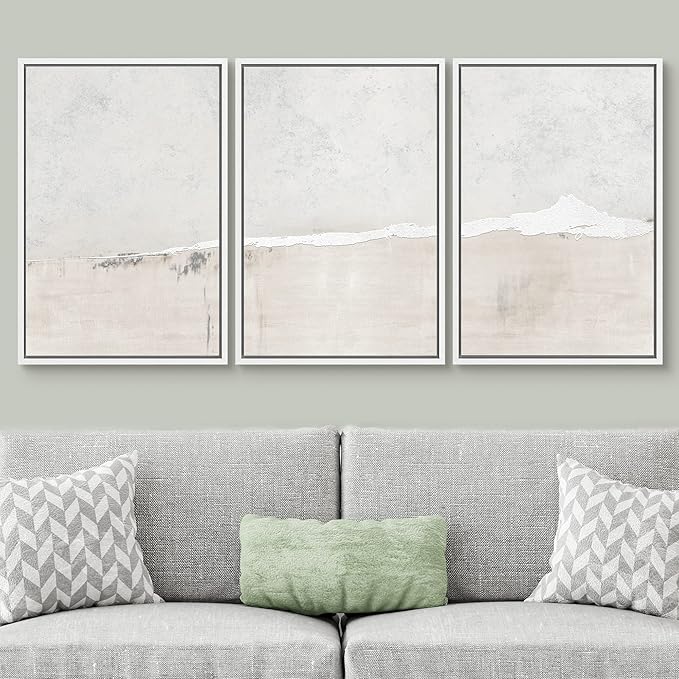 SIGNWIN Framed Canvas Print Wall Art Set Industrial Grunge White Gray Landscape Shapes Abstract Illustrations Modern Art Decorative Nordic Zen for Living Room, Bedroom, Office - 16"x24"x3 White