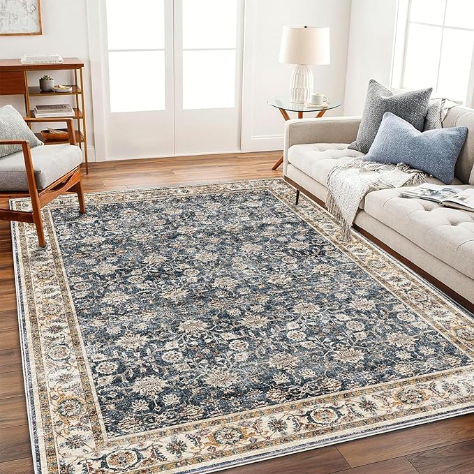 Washable Area Rug 8'x10' Retro Boho Design Non-Shedding Non-Slip Easy Care Ideal for High Traffic Areas in Living Room Bedroom Office Coffee Table Kitchen Large Carpet