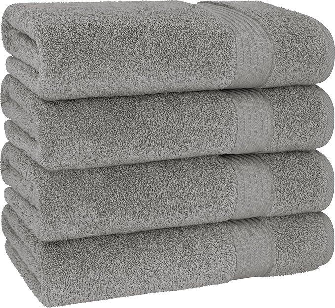 Cotton Paradise 4 Piece Turkish Bath Towels for Bathroom, 100% Cotton Extra Large Soft Plush Towels Bathroom Set, Light Gray
