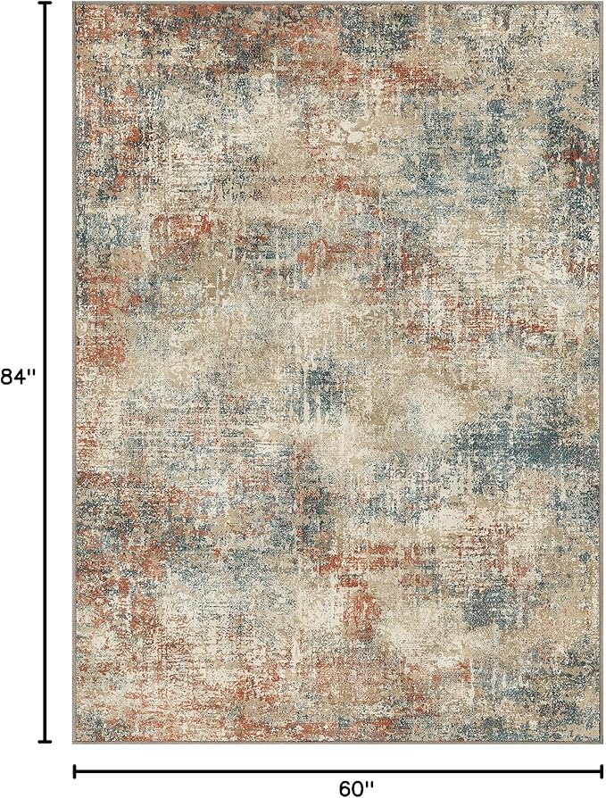 GENIMO Washable Area Rugs for Living Room Bedroom, 5x7 Modern Abstract Non Slip Rug, Low Pile Soft Contemporary Indoor Floor Carpet Cover for Dining Room Kitchen, Multi