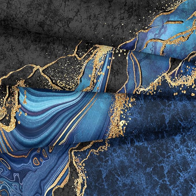 Black Gold Comforter Set King Size Blue Marble Bedding Comforter Ocean Blue River Mrable Abstract Bedding Watercolor Glitter Comforter Set with 2 Modern Pillowcases