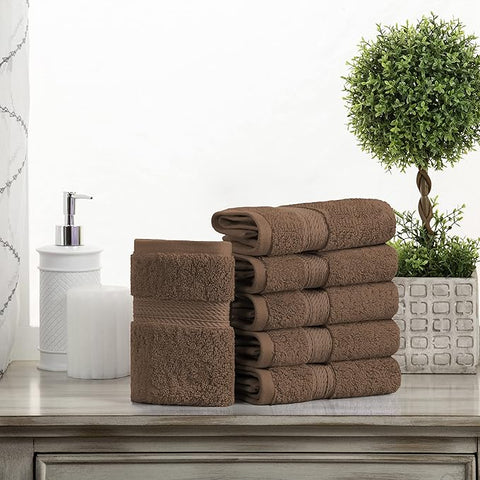 BLUENILEMILLS Premium Towel Collection, Egyptian Cotton Towels for Shower and Bathroom Assorted 6-Piece Face Towel Set, 13" x 13", Chocolate by Blue Nile Mills