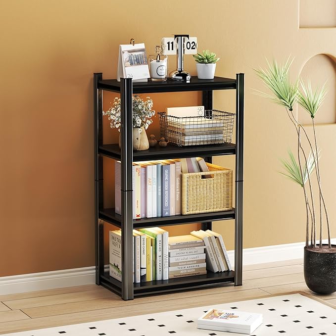 Tall Bookshelf with Open Shelves, Metal Office Book Shelf, Adjustable Organizer Bookcase, Standing Storage Organizer Shelf for Living Room (31.5" W*13.8" D*44" H)