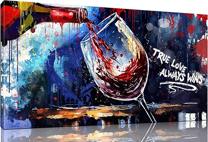 JKWALL77 Graffiti Wall-Art - Red Wine Decor For Kitchen - Canvas Art Wall Decor For Living Room Ready To Hang Size 40" x 20"
