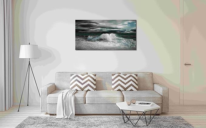 Ocean Storm Waves Large Stretched Canvas Wall Art For Living Room Bedroom Home Decoration, Mordern Sea Seascape Print Picture Painting Decor Giclee Artwork, Gallery Wrapped Gift, Inner Frame(30x60)