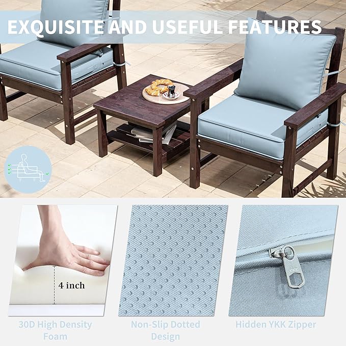 Premium Outdoor Seat Cushion Chair Cushions for Patio Furniture 22 L X 22 W X 4 H Waterproof & Fade Resistant Deep Seat and Backrest Cushion Set with Removable Covers for Chair, Sofa