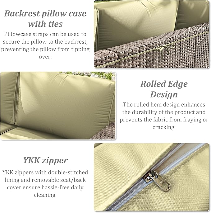 14 Pcs Outdoor Cushion Slipcovers Outdoor Patio Cushion Covers Replacement Waterproof with Zipper for Outdoor Furniture, Patio Sofa Couch 3 Sizes, Covers Only