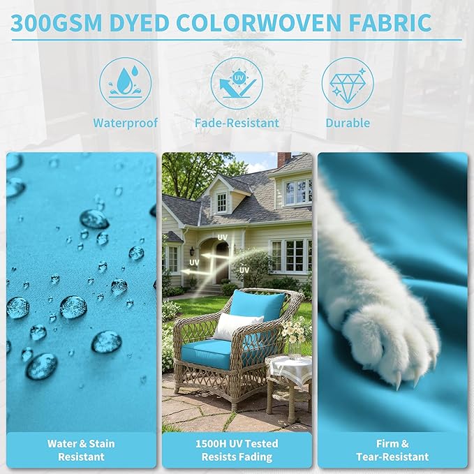 Premium Outdoor Seat Cushion Chair Cushions for Patio Furniture 22 L X 22 W X 4 H Waterproof & Fade Resistant Deep Seat and Backrest Cushion Set with Removable Covers for Chair, Sofa